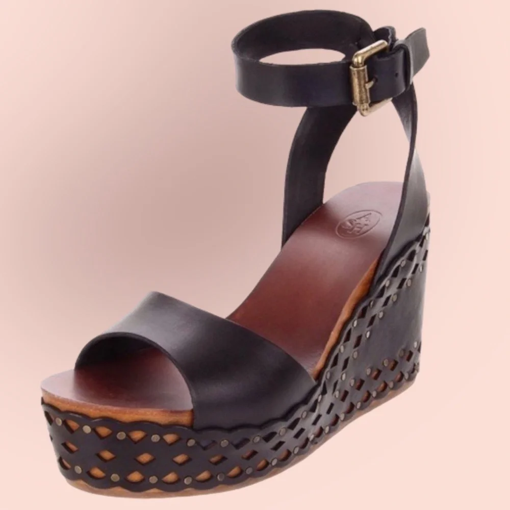 Ash Vanina Wooden and Leather Wedge Sandals